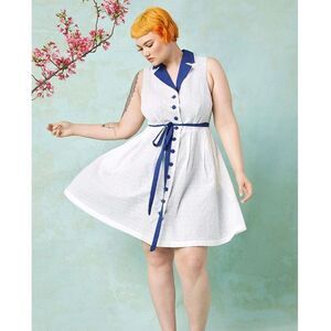 ModCloth 3X White Community Brunch Shirt Dress Cotton Cottagecore Retro 50s